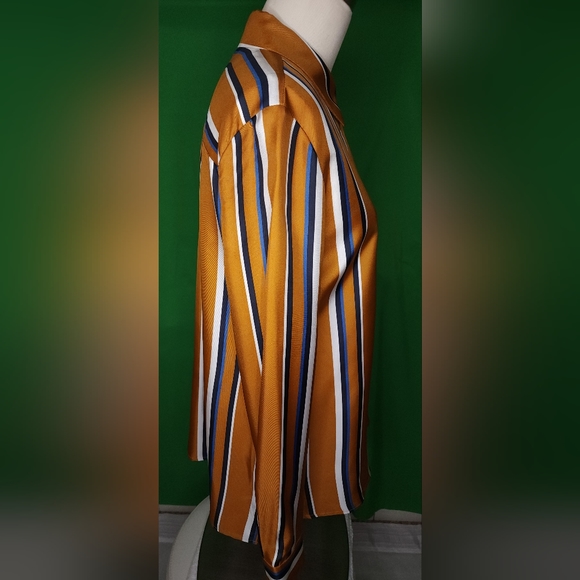 Lafayette 148 New York Womens Adela Silk Blouse, Gold/White/Blue - Picture 3 of 10